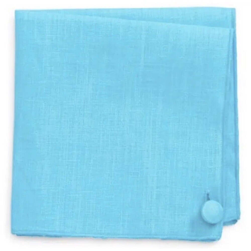 Clifton Wilson Turquoise 100% Linen Pocket Square With Button New